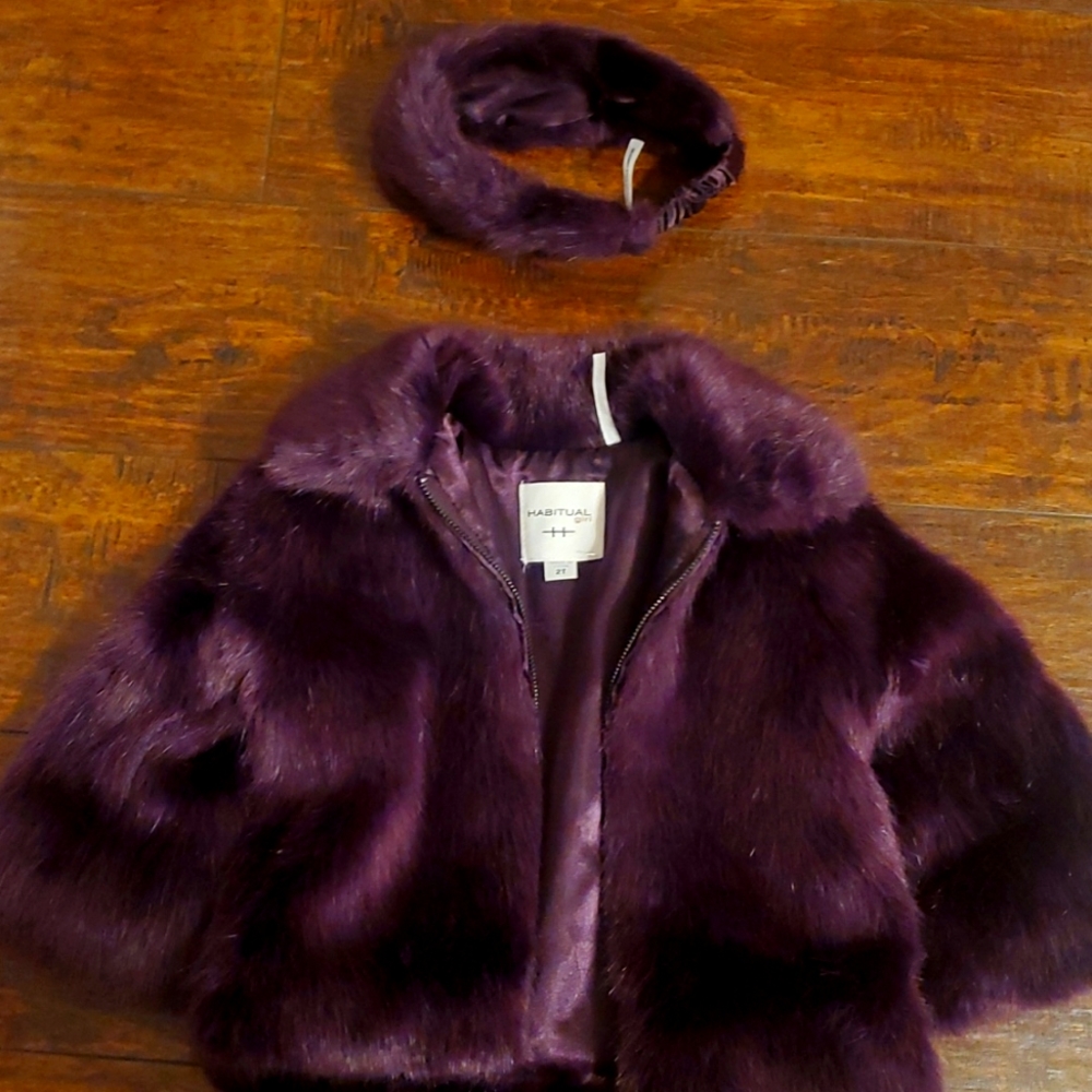 Habitual Girl Faux Fur Coat with Headband